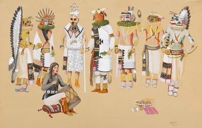 Group of Kachinas, 1933 (tempera över penna på buffvävt papper)